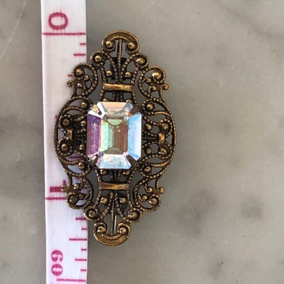 SADIE GREEN Signed Filigree Rectangle Crystal Brooch Pin Vintage - Picture 15 of 15